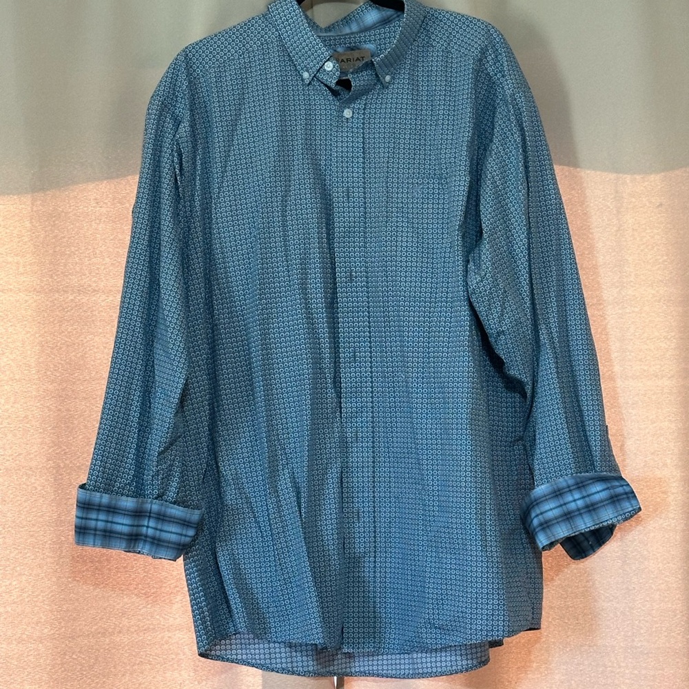 Ariat Blue Patterned Casual Button Down Shirt - image 1